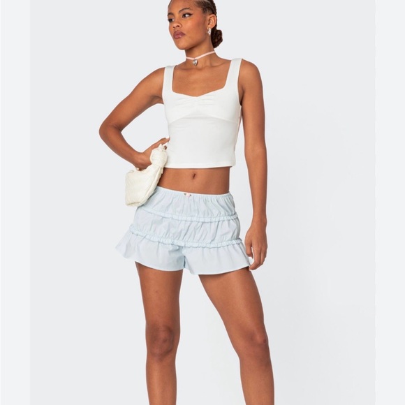 Edikted Light Blue Ruffled Shorts - Picture 2 of 6